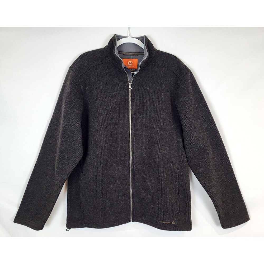Merrell Mens Large Sweater Fleece Jacket Wool Blend Full Zip Large Brown Lined